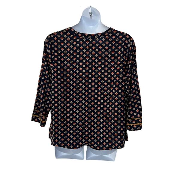 J. JILL WOMENS TOP PLUS SIZE 2X V-NECK POPOVER GEO PRINTED BOHO BLOUSE NAVY - Picture 2 of 11